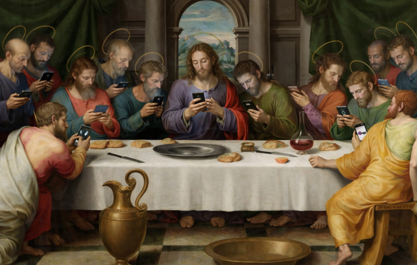 A visual interpretation of a modern “Last Supper” that raises the question of relationships in the digital age.